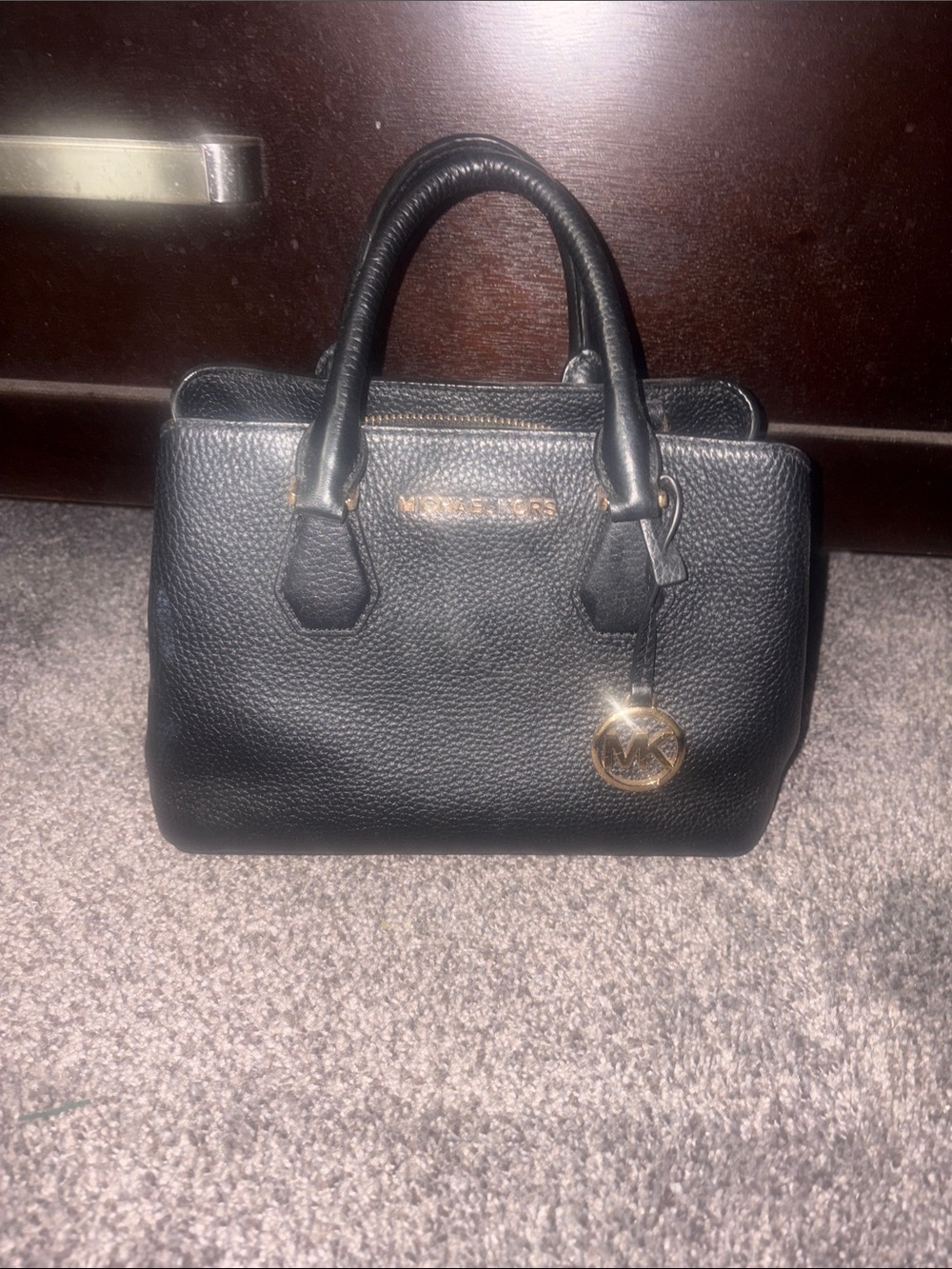 Michael Kors Black Pebbled Leather Small Satchel with Gold Hardware